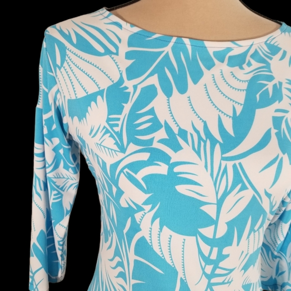 Palm Beach Chic Tropical Print Shift Dress 3/4 sleeves , Resort style.  Size XS - Picture 4 of 9